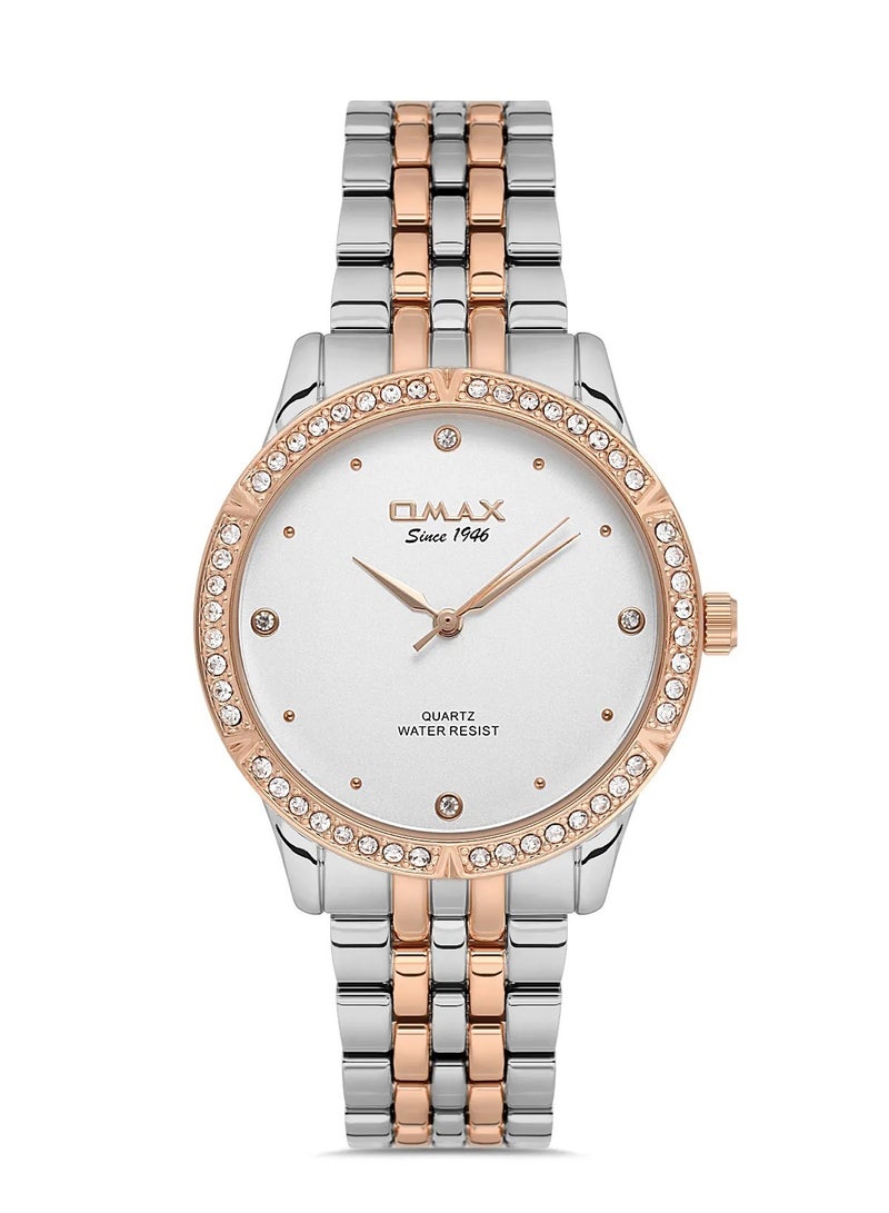 OMAX Omax Women's Gold Luxury Wristwatch, Watches for Women, Stainless Watches, Steel Band, White Round Dial, Waterproof Watch, 1 Year Warranty - Image 1