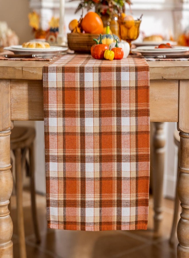 Joyfol Day Thanksgiving Rust Tartan Table Runner - 13x72 Inch Fall & Halloween Decor, Scratch-Proof Washable Plaid Table Decoration for Dining/Kitchen Buffet - Image 2