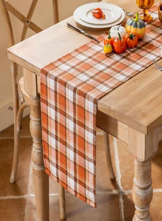 Joyfol Day Thanksgiving Rust Tartan Table Runner - 13x72 Inch Fall & Halloween Decor, Scratch-Proof Washable Plaid Table Decoration for Dining/Kitchen Buffet - Image 1