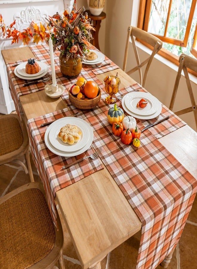 Joyfol Day Thanksgiving Rust Tartan Table Runner - 13x72 Inch Fall & Halloween Decor, Scratch-Proof Washable Plaid Table Decoration for Dining/Kitchen Buffet - Image 3
