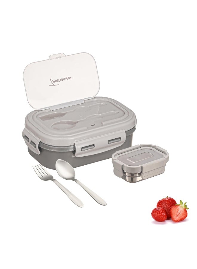 Trueware Picaso Insulated Inner Steel Thermoware BPA Free, Airtight, Food Grade, 2 Containers Lunch Box 600 ML & 150ml with spoon & fork - Image 1