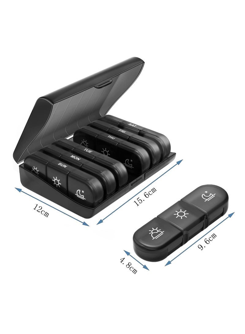 هاهاهاي منظم علب الحبوب الأسبوعي 3 مرات في اليوم، علب أقراص للسفر لمدة 7 أيام، علبة أقراص للفيتامينات والأدوية والمكملات الغذائية وزيوت السمك (متعدد الألوان) - Image 3