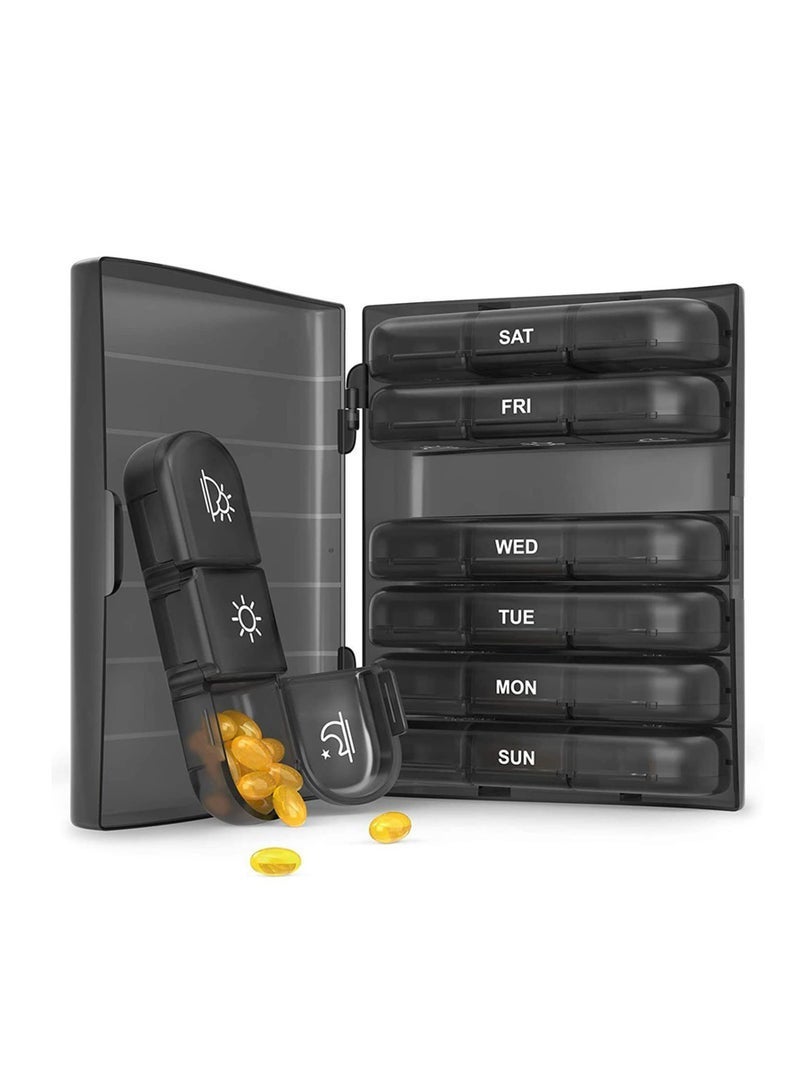 هاهاهاي منظم علب الحبوب الأسبوعي 3 مرات في اليوم، علب أقراص للسفر لمدة 7 أيام، علبة أقراص للفيتامينات والأدوية والمكملات الغذائية وزيوت السمك (متعدد الألوان) - Image 4