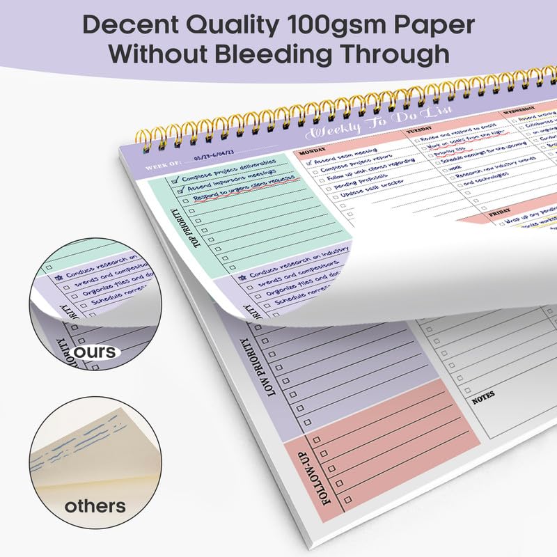 Taja Weekly To Do List Notepad with 52 Undated Sheets（8.5"×11"）- Weekly Desk Planner for Women & Man, Work and Home - Violet Dream - Image 4