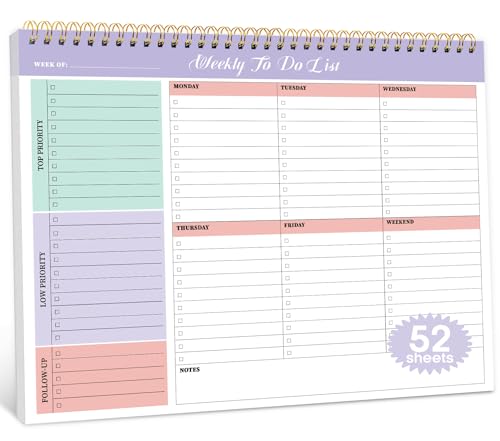 Taja Weekly To Do List Notepad with 52 Undated Sheets（8.5"×11"）- Weekly Desk Planner for Women & Man, Work and Home - Violet Dream - Image 1