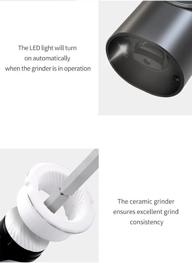 Generic - Electric  Salt and Pepper Grinder Set (2 Pack), USB Rechargeable Stainless Grinders LED Light, 5 Coarseness Adjustable, Refillable, and Portable for Kitchen with Charging Base, 70ml Large Capacity. - Image 1
