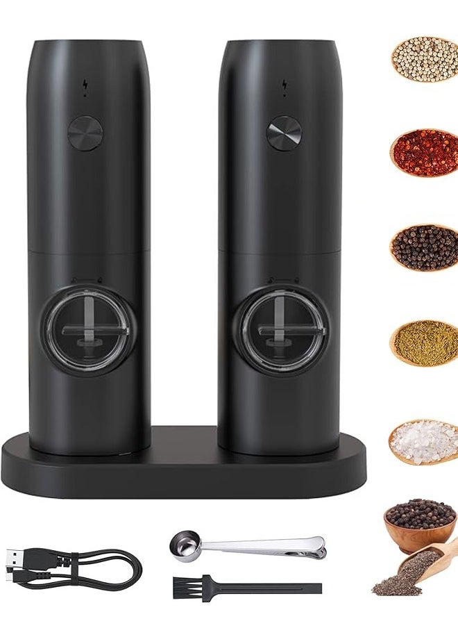Generic Electric  Salt and Pepper Grinder Set (2 Pack), USB Rechargeable Stainless Grinders LED Light, 5 Coarseness Adjustable, Refillable, and Portable for Kitchen with Charging Base, 70ml Large Capacity.  - Image 1