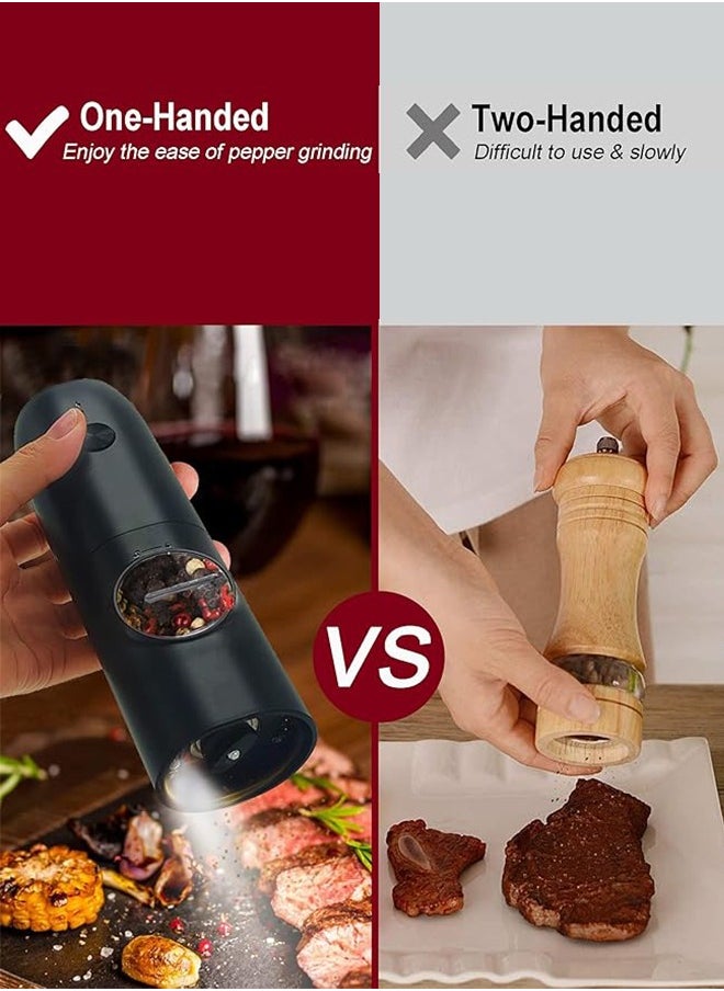 Generic Electric  Salt and Pepper Grinder Set (2 Pack), USB Rechargeable Stainless Grinders LED Light, 5 Coarseness Adjustable, Refillable, and Portable for Kitchen with Charging Base, 70ml Large Capacity.  - Image 2