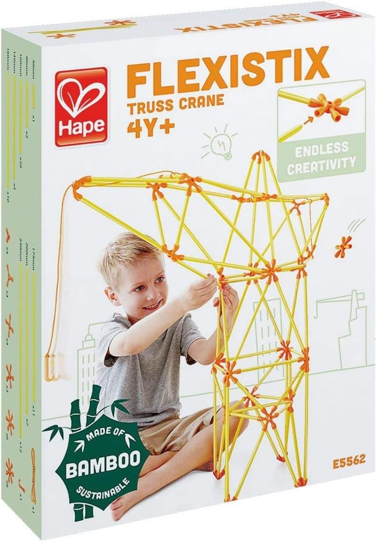 Flexistix STEM Building Truss Crane, Featuring 94 Multi-Colored Bamboo Pieces