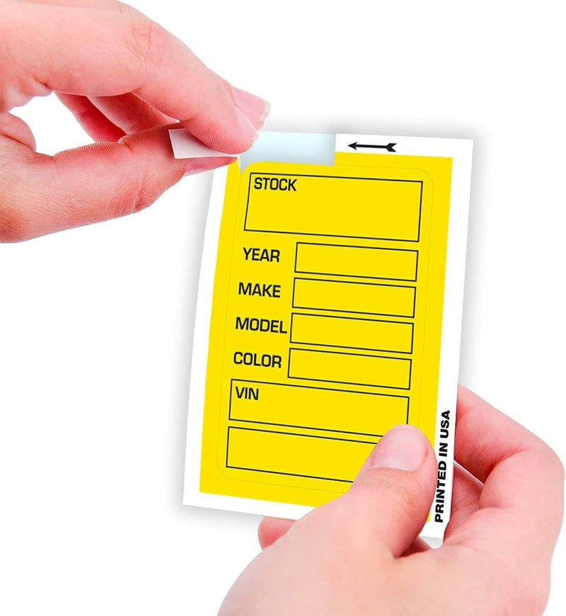 Versa-Tags Car Dealer Stock Stickers Improved Design 100 Yellow Inventory Window Stickers Car Dealer Window Stickers Kleer-bak Windshield Stickers Printed in The USA 3'' x 4" - Image 2