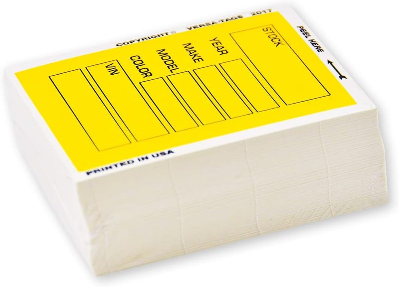 Versa-Tags Car Dealer Stock Stickers Improved Design 100 Yellow Inventory Window Stickers Car Dealer Window Stickers Kleer-bak Windshield Stickers Printed in The USA 3'' x 4" - Image 3