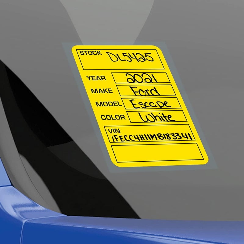 Versa-Tags Car Dealer Stock Stickers Improved Design 100 Yellow Inventory Window Stickers Car Dealer Window Stickers Kleer-bak Windshield Stickers Printed in The USA 3'' x 4" - Image 4