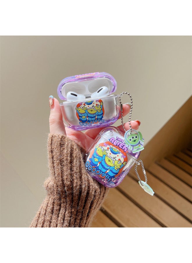 Generic - Alien Three-eyed Baby For Apple AirPods Pro2 Bluetooth Wireless Earphone Set 1/2/3 Generation Quicksand Hard-Color:Quicksand Alien Three Eyes + Pendant-Applicable Model:Airpods 4th Generation - Image 1