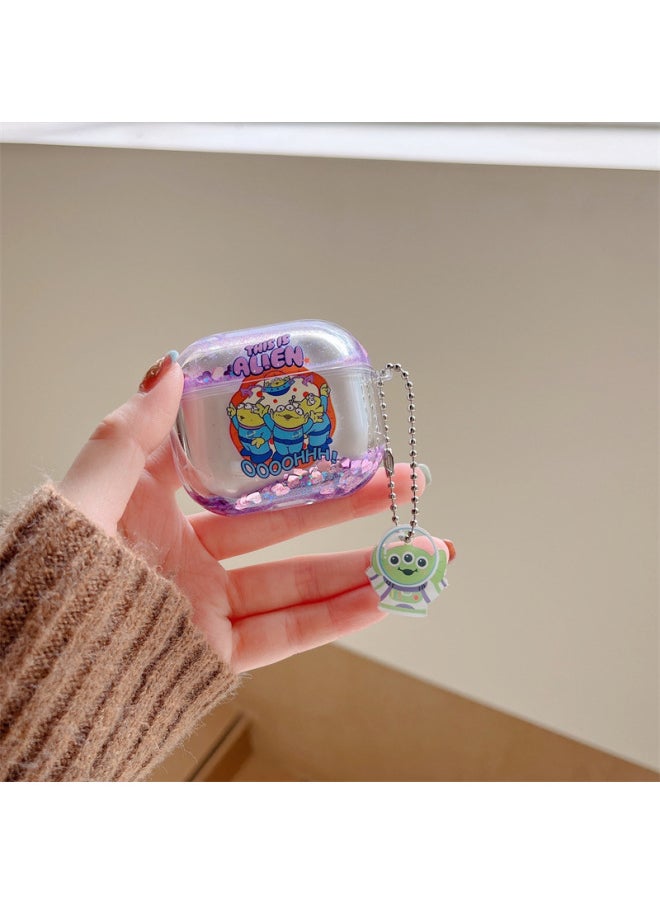Generic - Alien Three-eyed Baby For Apple AirPods Pro2 Bluetooth Wireless Earphone Set 1/2/3 Generation Quicksand Hard-Color:Quicksand Alien Three Eyes + Pendant-Applicable Model:Airpods 4th Generation - Image 1