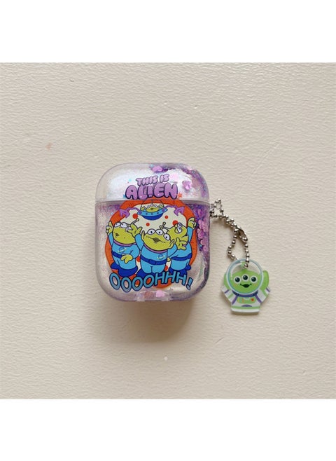 Alien Three-eyed Baby For Apple AirPods Pro2 Bluetooth Wireless Earphone Set 1/2/3 Generation Quicksand Hard-Color:Quicksand Alien Three Eyes + Pendant-Applicable Model:Airpods 4th Generation