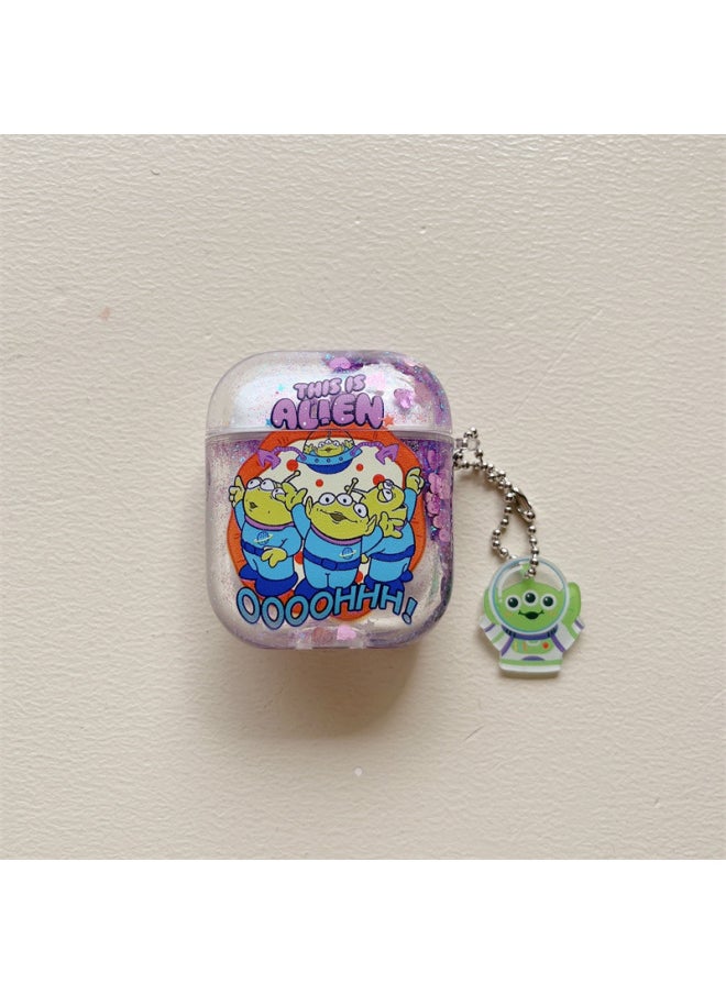 Generic - Alien Three-eyed Baby For Apple AirPods Pro2 Bluetooth Wireless Earphone Set 1/2/3 Generation Quicksand Hard-Color:Quicksand Alien Three Eyes + Pendant-Applicable Model:Airpods 4th Generation - Image 1