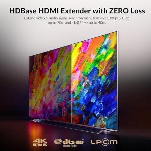 v AV Access AV Access HDBaseT HDMI Extender Over Single Cat5e/6/6a/7 Ethernet Cable 4K@60Hz 130ft, 1080P@60Hz 230ft, UltraHD Supports CEC, Bi-Directional PoE, IR and RS232 Pass Through, EDID, HDCP 2.2 (4KEX70-L) - Image 2