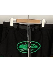 Corteiz Devil Island Cargo Pants Unisex Loose Fit Black green seal