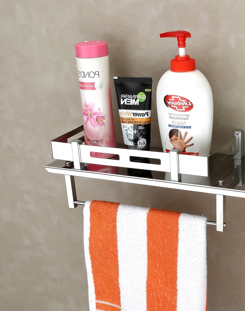 iSTAR Stainless Steel Bathroom Organizer with Tumbler Holder and Towel Holder Shelf - Image 2