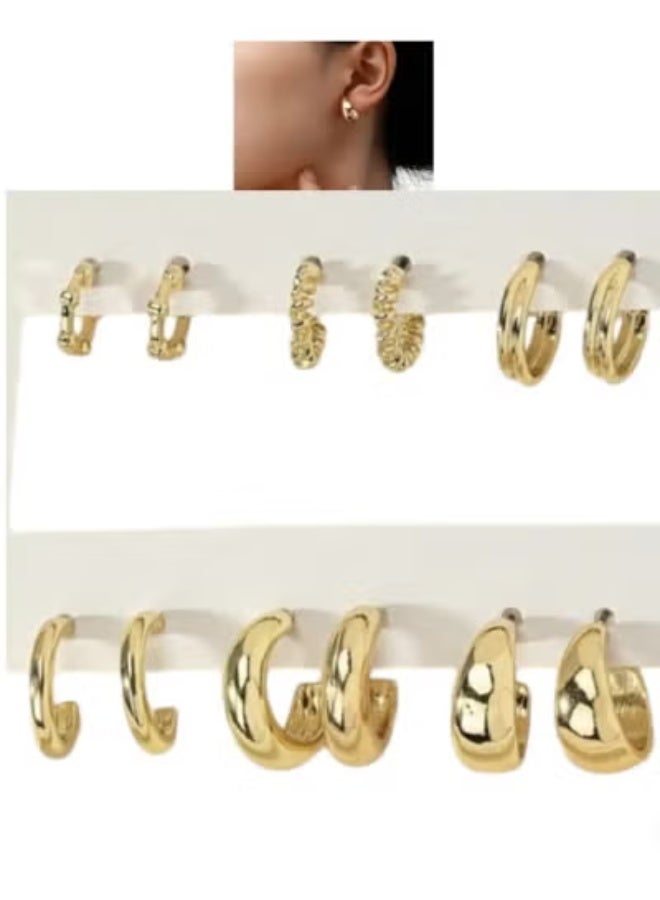YUCCA Fashion Coil Hoop Earrings Zinc Alloy Spring Design for Women Daily Decoration 6 Pairs/Set - Image 1