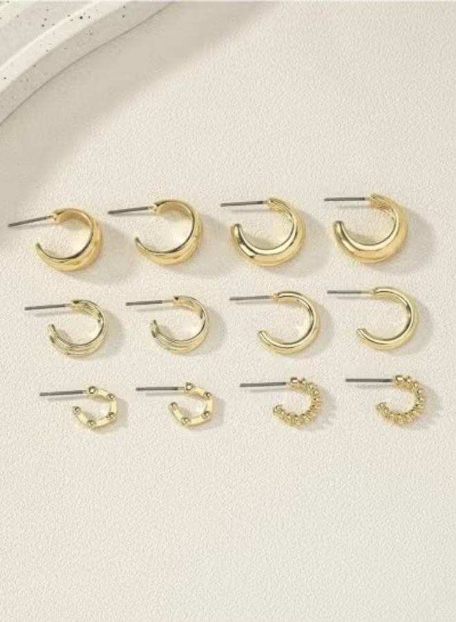 YUCCA Fashion Coil Hoop Earrings Zinc Alloy Spring Design for Women Daily Decoration 6 Pairs/Set - Image 5