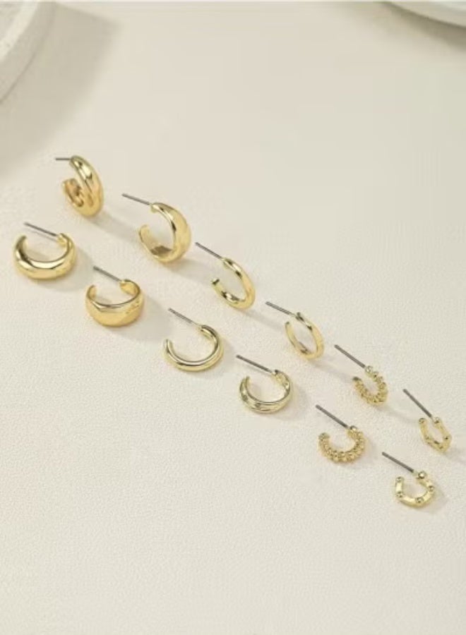 YUCCA Fashion Coil Hoop Earrings Zinc Alloy Spring Design for Women Daily Decoration 6 Pairs/Set - Image 4