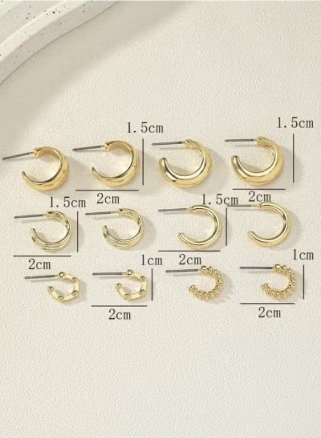 YUCCA Fashion Coil Hoop Earrings Zinc Alloy Spring Design for Women Daily Decoration 6 Pairs/Set - Image 2