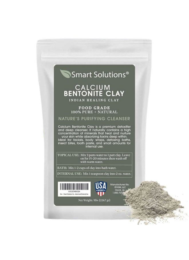Smart Solutions Calcium Bentonite Clay Food Grade, 5 lb Pure Indian Healing Clay - All Natural for Internal and External Use | DIY Facial Treatments, Deodorants, Hair Masks  - Image 1