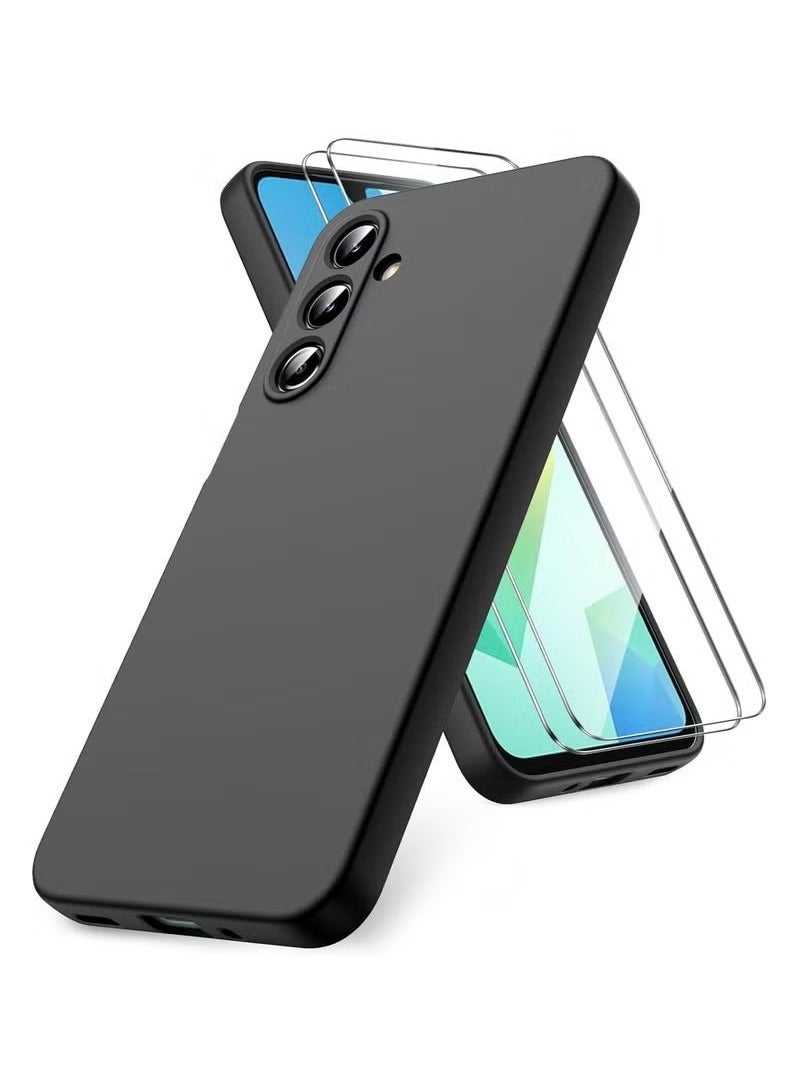 TIGER Case for Samsung Galaxy A16 4G/5G – Soft TPU Liquid Silicone Shockproof Rubber Gel Case, 2-Pack Tempered Glass Screen Protectors, Black, Durable, Anti-Slip, Scratch Resistant, Full Protection for Samsung A16 6.5-Inch - Image 1