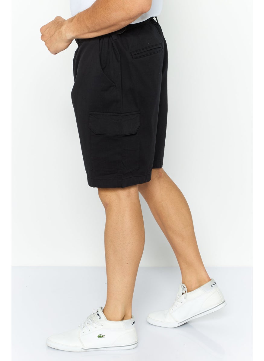 Threadbare Men Plain Belted Chino Couture Shorts, Black  - Image 3