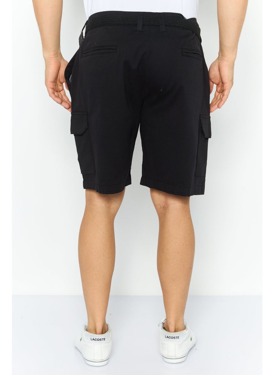 Threadbare Men Plain Belted Chino Couture Shorts, Black  - Image 4