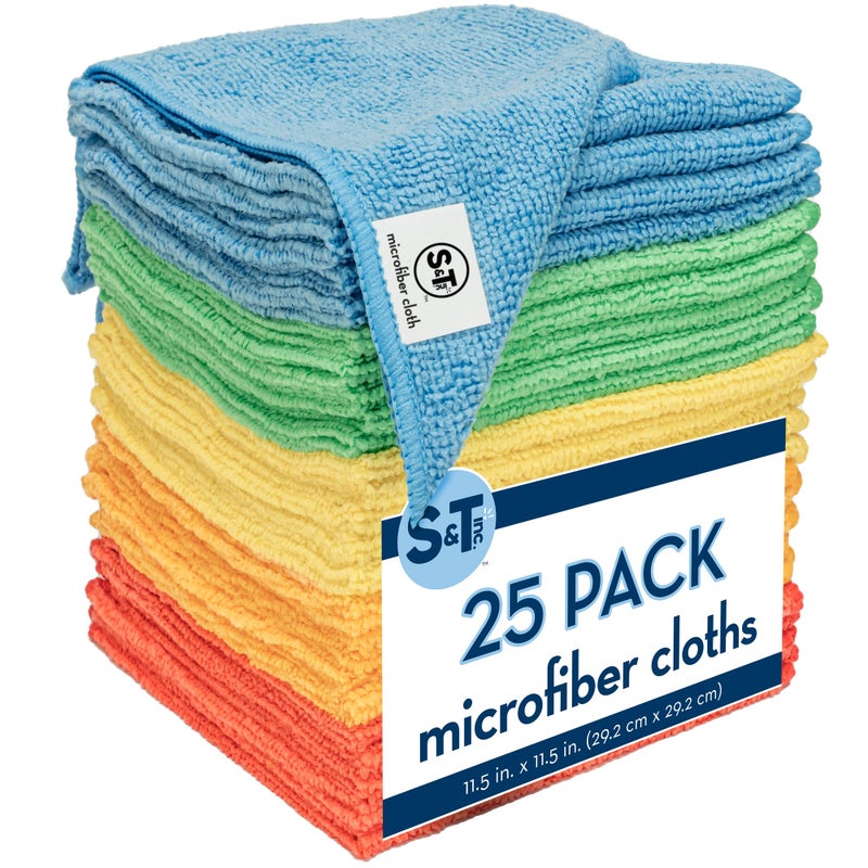 ST INC 25 Pack Microfiber Cleaning Cloth Bulk Towels for Home Reusable Microfiber Towels for Cars Cleaning Rags Assorted 115 Inches x 115 Inches 25 Count