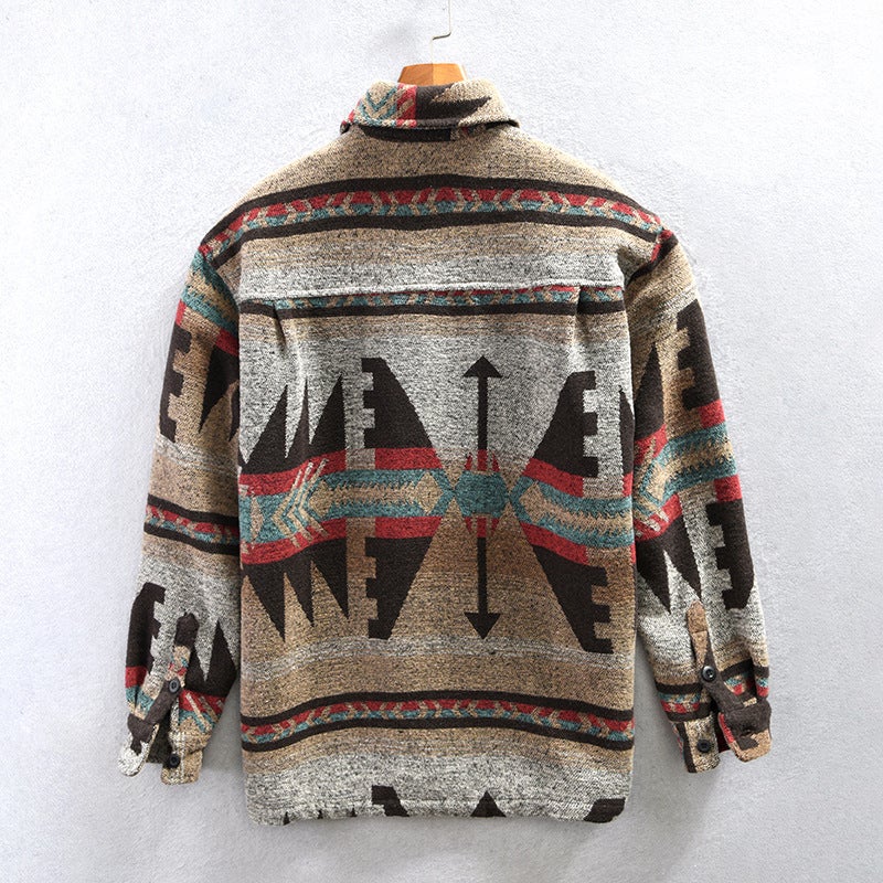 Autumn Winter Retro Patch Color Wool Shirt Coat for Men Khaki