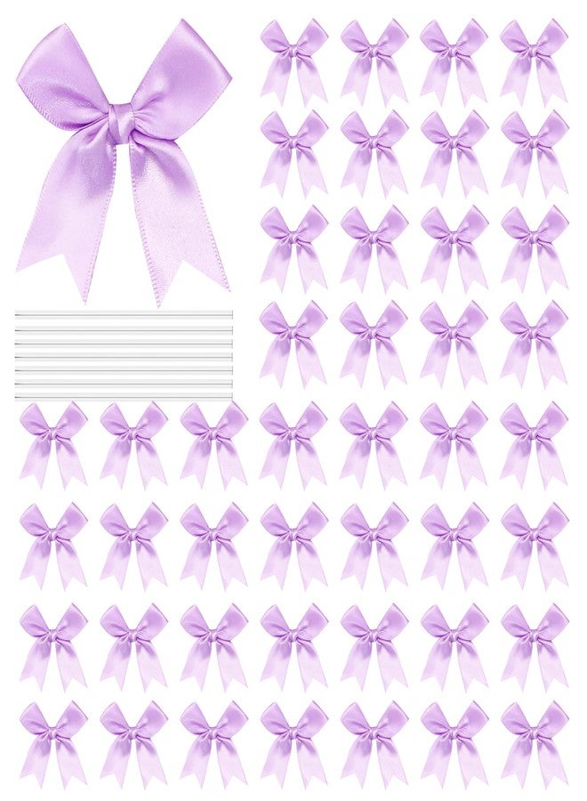Amstorer 100 Pcs Twist Tie Bows Satin Ribbon Bow 3.3 Inch Gift Wrap Bow Craft Bows for Gift Wrapping, Party Decorations Gifts Bag DIY Treat Bags Light Purple (Light Purple, 1 Count(Pack of 100)) - Image 1