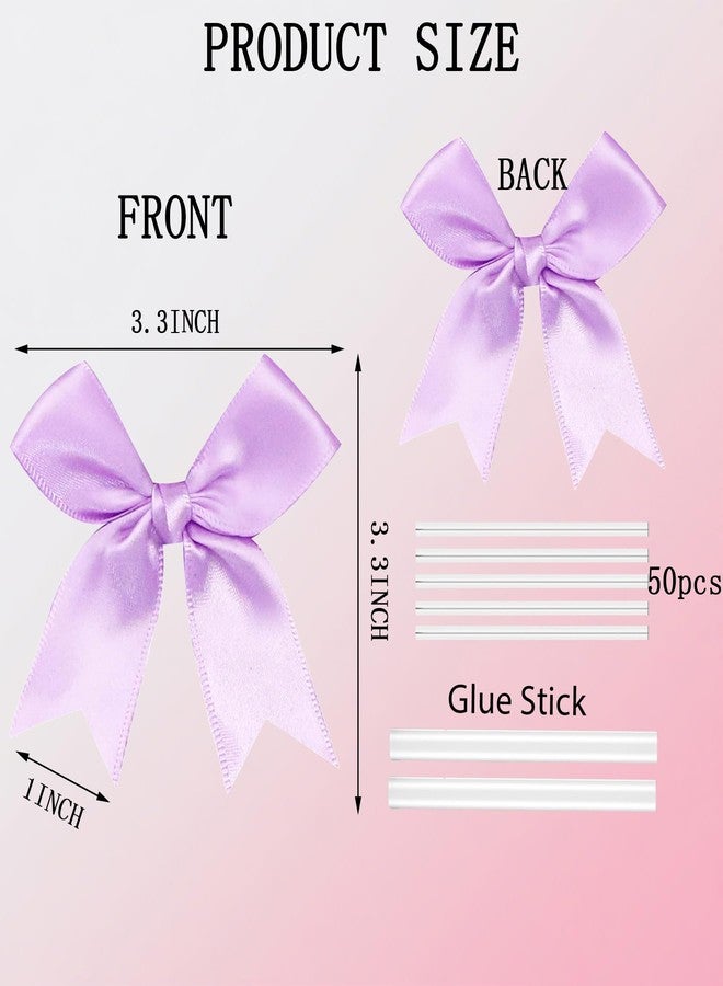 Amstorer 100 Pcs Twist Tie Bows Satin Ribbon Bow 3.3 Inch Gift Wrap Bow Craft Bows for Gift Wrapping, Party Decorations Gifts Bag DIY Treat Bags Light Purple (Light Purple, 1 Count(Pack of 100)) - Image 2