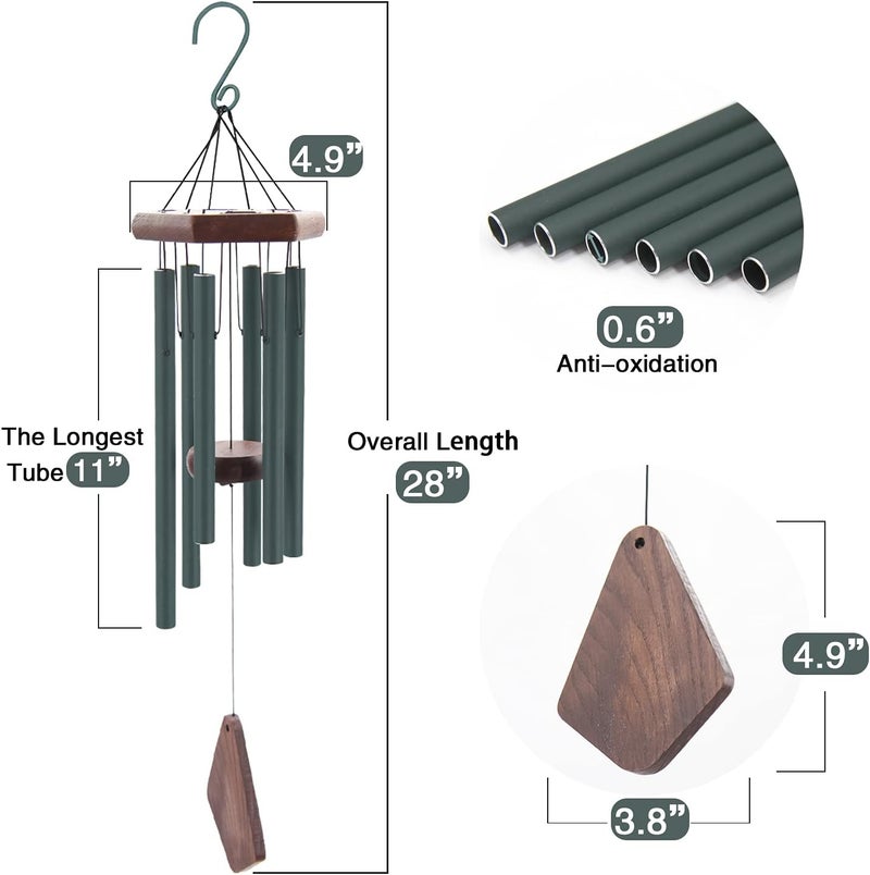 Howarmer Small Green Wind Chimes for Outside, Tuned Soothing Melody, Sympathy Chimes for Mom/Housewarming, Outdoor Decoration - Image 1