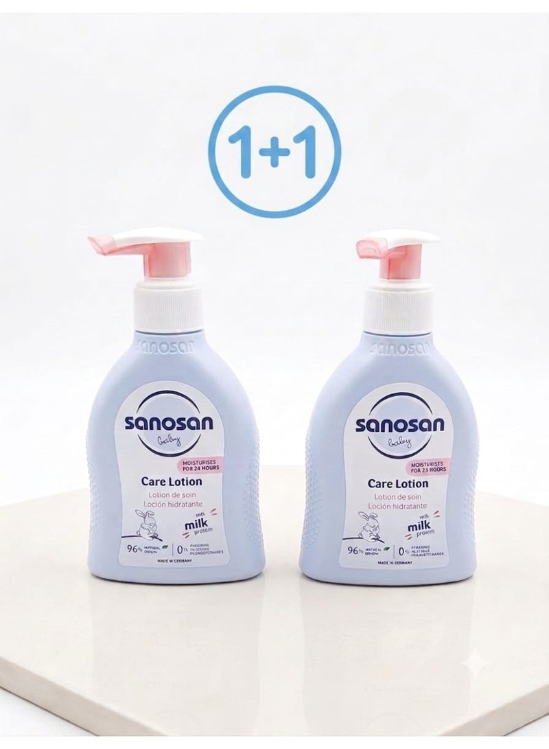 sanosan Two bottles of Sanosan Baby Care Lotion – with natural milk protein and 24-hour hydration (2 x 200ml) - Image 1