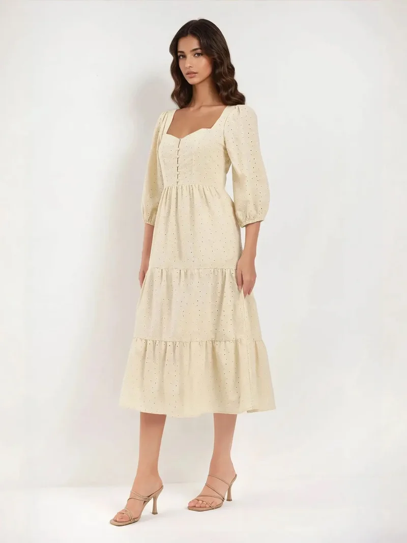 HICCUP Embroidered Heart Collar Maxi Dress