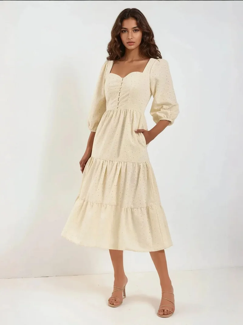 HICCUP Embroidered Heart Collar Maxi Dress