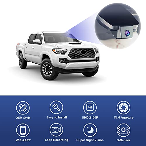 Fitcamx 4K Dash Cam Compatible with Toyota Tacoma 2018 2019 2020 2021 2022 2023 Limited SR5 SR TRD Sport Off-Road Pro, OEM Factory Look, 2160P Video WiFi, G-Sensor Loop Recording, Plug&Play, 64GB Card - Image 3