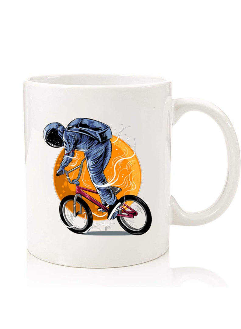 Theodor Premium Quality Two Sided Printed Coffee Mug Tea Cup For Home Office, Kids Men Women Astronaut riding Bike - Image 1