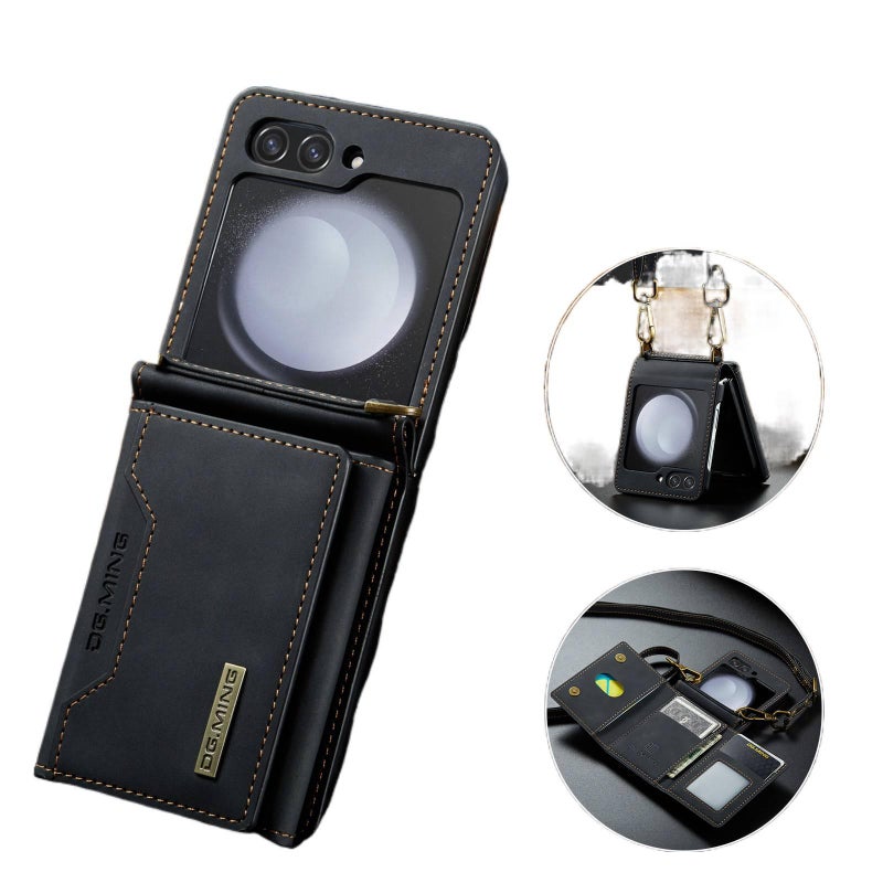 غطاء واقي | ملمس جلد | عبر الجسم | أسود | حزام رقبة | لـ Samsung Galaxy Z Flip 6 - Image 3