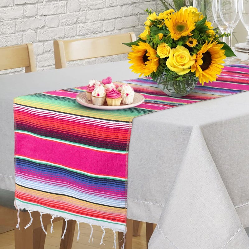 Eaezerav 3 PCS Mexican Serape Table Runner with Tassels Mexican Stripped Blanket Fringe Cotton Table Runner for Mexican Party Supplies Wedding Decorations 14 X 84 Inch