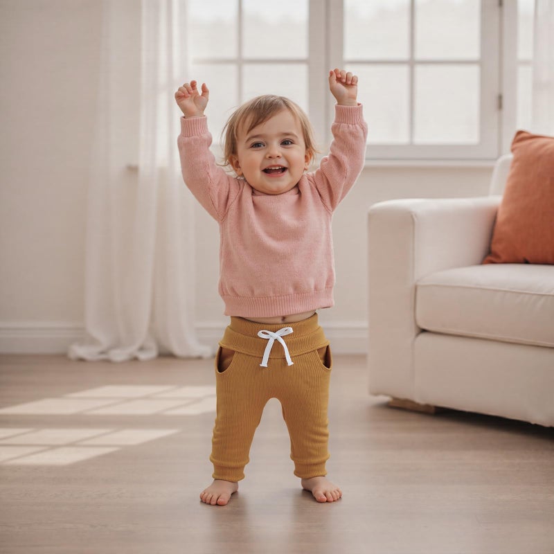 allshope Toddler Baby Boy Fall Pants 3 Pack Active Jogger Casual Athletic Trousers Solid Color Pocket Elastic Waist Harem Bottoms (Waffle Gray Brown Black, 12-18 Months) - Image 3