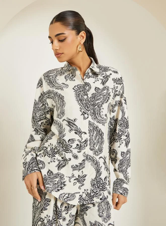 Styli  Women Printed Buttoned Shirt and Pants Co-Ords for Women | Best Price UAE