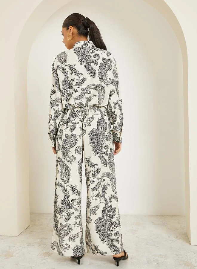 Styli  Women Printed Buttoned Shirt and Pants Co-Ords for Women | Best Price UAE
