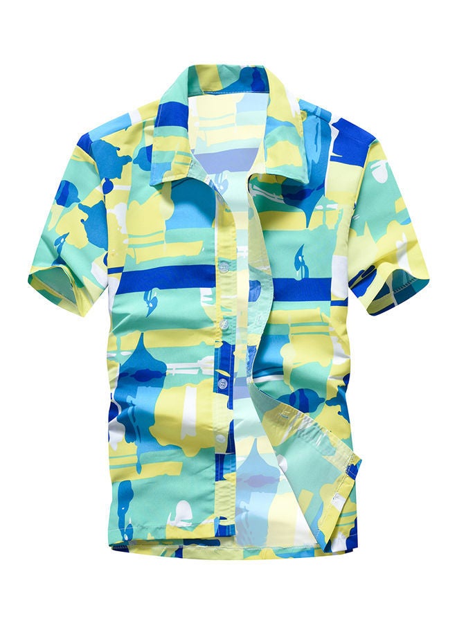 NIBEMINENT Hawaiian Short Sleeve Shirt Green/Yellow/Blue 