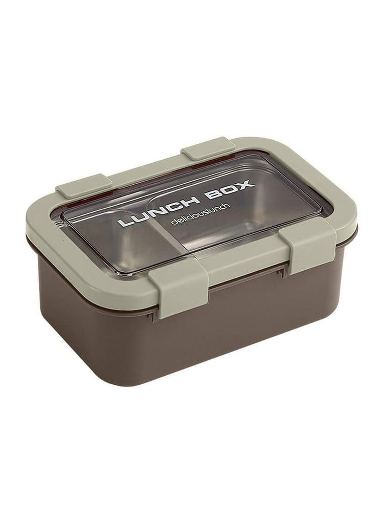 AKDC Two Compartment Lunch Box with Cutlery 850ml, SUS304 Stainless Steel Interior, Beige - Image 1
