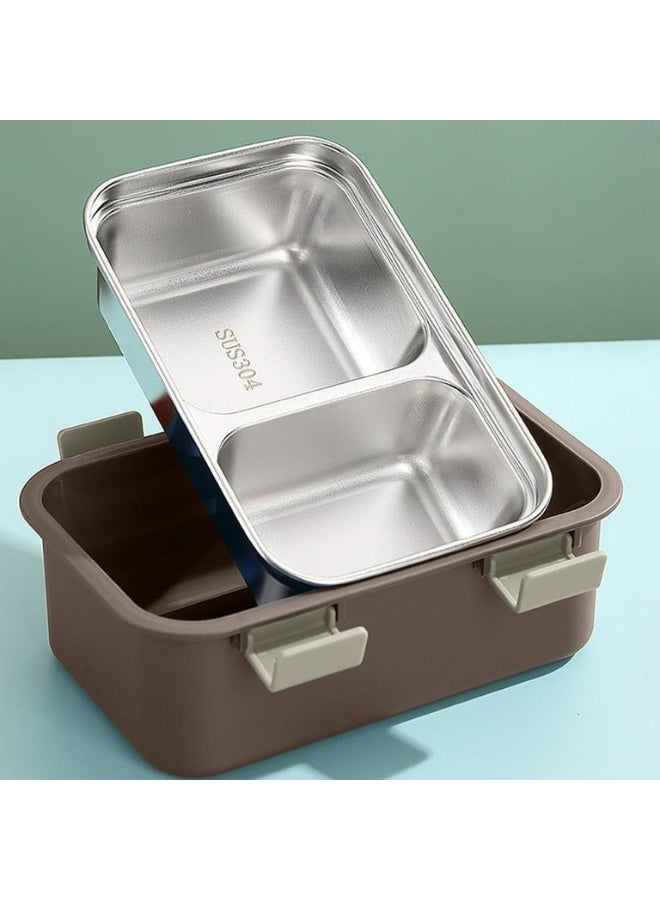 AKDC Two Compartment Lunch Box with Cutlery 850ml, SUS304 Stainless Steel Interior, Beige - Image 4
