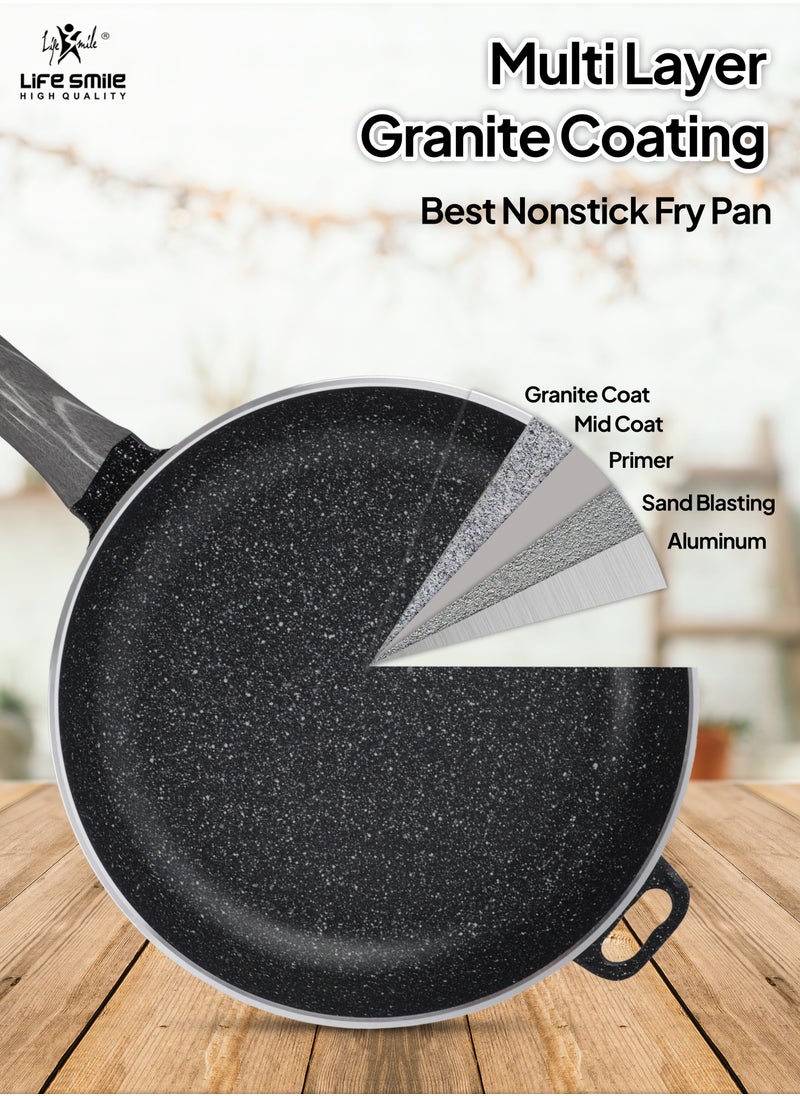 Life Smile LIFE SMILE Frying Pan Big Size With Lid - Multi Layer Granite Coating Fry Pan | 100% PFOA FREE | Heat-Resistant Handle Hanging Loop | Induction Base (Dark Black, 28 CM (2.9 Liters))  - Image 4